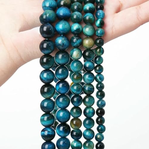 5A Qualität Naturstein Blaue Tigerauge Perlen Runde lose Perlen 6 8 10 12 mm für Schmuckherstellung DIY Bettelarmband 15" -Blaues Tigerauge_a-10 mm 36 bis 38 Stück von TBSKUY