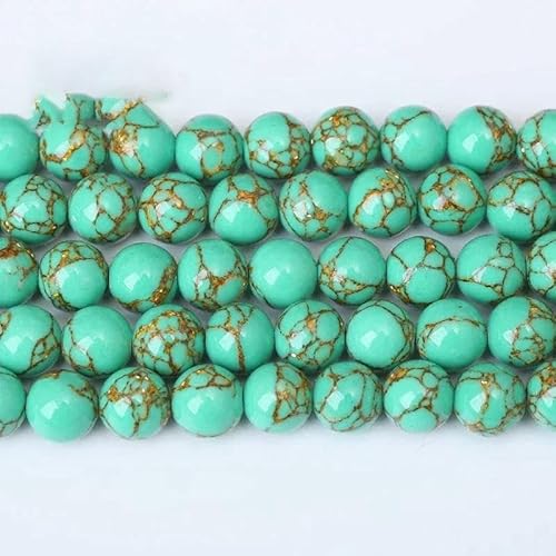 5A Qualität Naturstein Blaue Tigerauge Perlen Runde lose Perlen 6 8 10 12 mm für Schmuckherstellung DIY Bettelarmband 15" - Gold Line Türkise - 10 mm 36 bis 38 Stück von TBSKUY