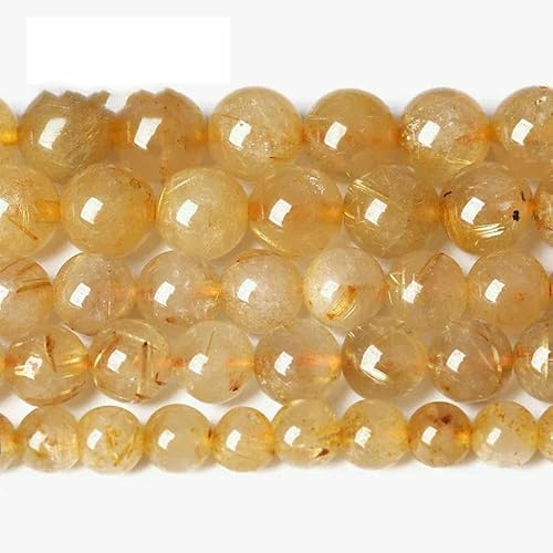 5A Qualität Naturstein Blaue Tigerauge Perlen Runde lose Perlen 6 8 10 12 mm für Schmuckherstellung DIY Bettelarmband 15" - Gold Rutilated-14,0 mm 27 bis 28 Stück von TBSKUY