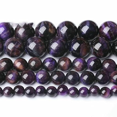 5A Qualität Naturstein Blaue Tigerauge Perlen Runde lose Perlen 6 8 10 12 mm für Schmuckherstellung DIY Bettelarmband 15" - Lila Tigerauge_a-4,0 mm 85 bis 95 Stück von TBSKUY