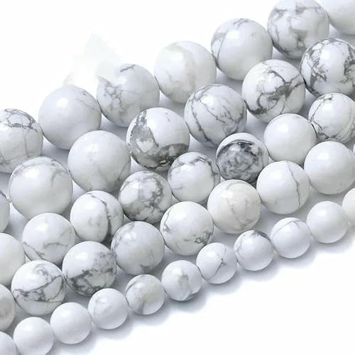5A Qualität Naturstein Blaue Tigerauge Perlen Runde lose Perlen 6 8 10 12 mm für Schmuckherstellung DIY Bettelarmband 15" - Weißer Howlith - 12 mm 31 bis 32 Stück von TBSKUY