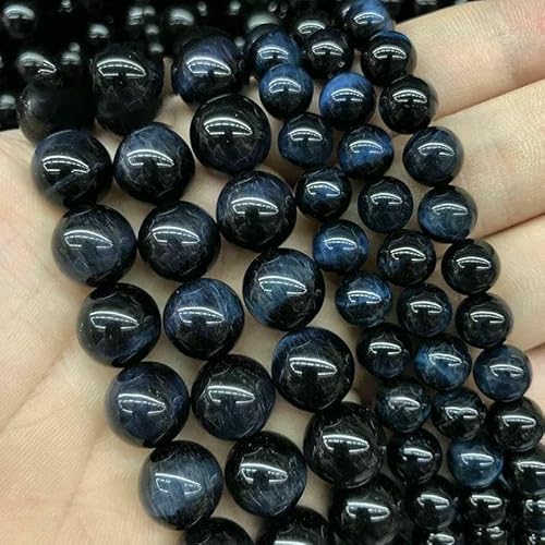 5A Qualität Naturstein Blaue Tigerauge Perlen Runde lose Perlen 6 8 10 12 mm für Schmuckherstellung DIY Charm Armband 15" -Dunkelblaues Tigerauge-14,0 mm 27 bis 28 Stück von TBSKUY