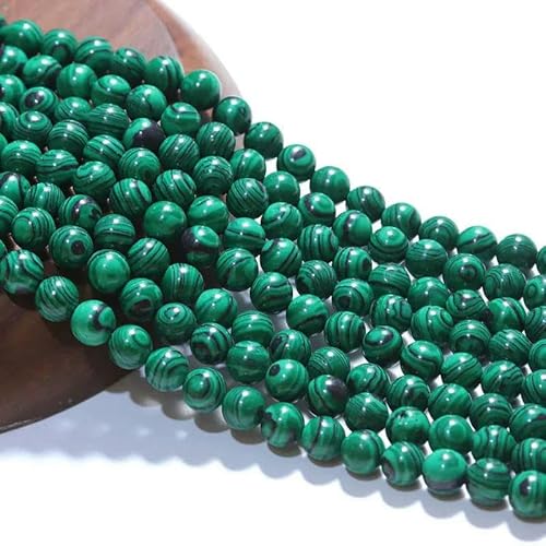 6/8/10 mm natürliche runde Tigerauge-Amazonit-Granat-Achat-Angelit-Quarz-Lava-Perlen zur Schmuckherstellung, DIY-Armbandzubehör, Malachit, 6 mm, 58 bis 61 Stück von TBSKUY