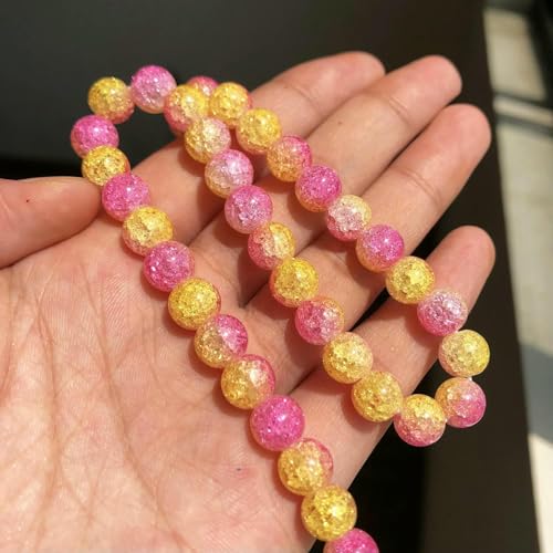 6 8 10 12 mm weiße, gesprungene Kristallperlen, runde, lose Abstandsperlen für die Schmuckherstellung, DIY-Armbandanhänger, Zubehör, 15 Zoll, Rosa-Gelb, 10 mm (ca. 36 Stück) von TBSKUY