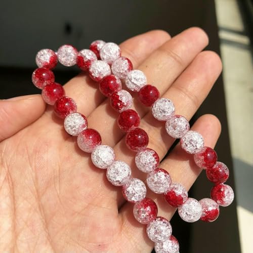 6 8 10 12 mm weiße, gesprungene Kristallperlen, runde, lose Abstandsperlen für die Schmuckherstellung, DIY-Armbandanhänger, Zubehör, 15 Zoll, Rot-Weiß, 10 mm (ca. 36 Stück) von TBSKUY