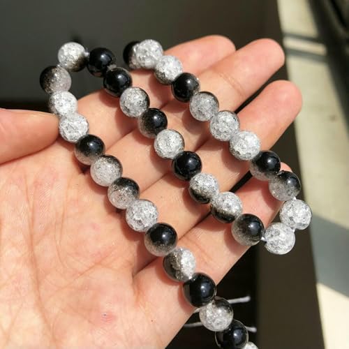 6 8 10 12 mm weiße, gesprungene Kristallperlen, runde, lose Abstandsperlen für die Schmuckherstellung, DIY-Armbandanhänger, Zubehör, 15 Zoll, Schwarz-Weiß, 10 mm (ca. 36 Stück) von TBSKUY