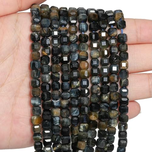6 x 6 mm, 8 x 8 mm, facettierte quadratische Perlen aus natürlichem Tigerauge-Stein zur Schmuckherstellung, DIY-Armband, Halskette, handgefertigtes Zubehör – Farbe 3 – 8 x 8 mm, 47 Stück von TBSKUY