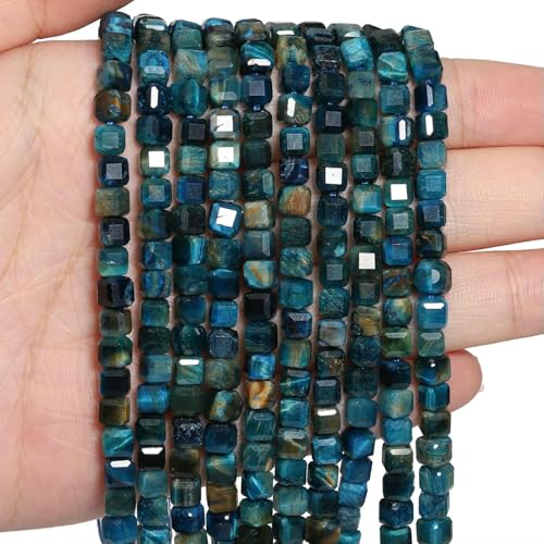 6 x 6 mm, 8 x 8 mm, facettierte quadratische Perlen aus natürlichem Tigerauge-Stein zur Schmuckherstellung, DIY-Armband, Halskette, handgefertigtes Zubehör – Farbe 4 – von TBSKUY