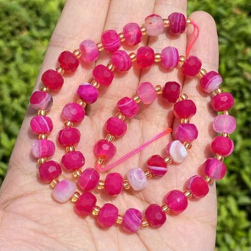 6 x 8 mm Natursteinperlen, facettierte Rondell-Achat-Rosenquarz-Lose Perlen zur Schmuckherstellung, Perlenarbeit, DIY-Armband, Halskette – Rot gestreifter Achat – 6 x 8 mm, ca. 45 Stück von TBSKUY
