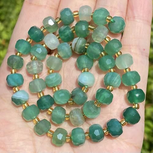 6 x 8 mm Natursteinperlen, facettierte Rondell-Achat-Rosenquarz-Lose Perlen zur Schmuckherstellung, Perlenarbeit, DIY-Armband, Halskette – grüner Streifen-Achat – 6 x 8 mm, ca. 45 Stück von TBSKUY