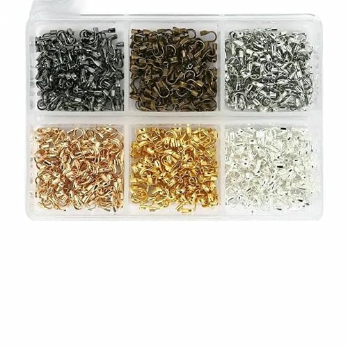 600 Stück/Box, 6 Stile, Messingrohr-Quetschperlen, Spitzen, Knotenabdeckungen, Drahtschutz, Endperle für DIY-Schmuckherstellung, Zubehör-1 von TBSKUY