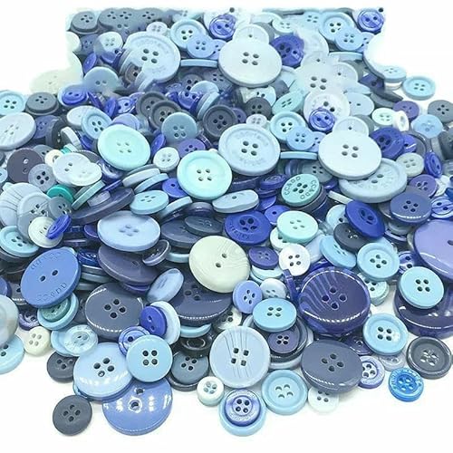 70–100 Stück runde Knöpfe in gemischten Farben, 1–3 cm, Nähharzknöpfe, DIY-Handknopf, 2/4-Loch-Knopf für handgefertigtes Nähzubehör, 13 blaue Serie, 50 g, von TBSKUY