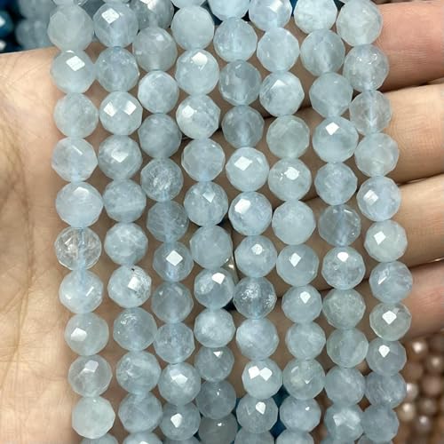 8 10 mm Naturstein, facettierter Mondstein, lose Abstandsperlen für die Schmuckherstellung, DIY, Modearmband, Halskette, 7,5 Zoll, Aquamarin, 10 mm, 17–19 Stück von TBSKUY