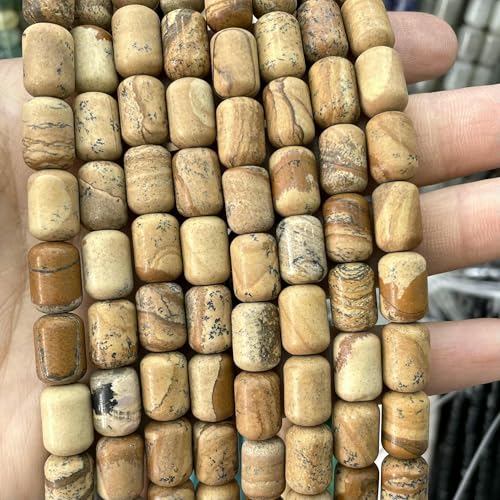 8 x 12 mm Naturstein, Zylinderform, Türkis, Achate, Quarz, Jade, lose Abstandsperlen für die Schmuckherstellung, DIY-Halskettenzubehör, Bild, 8 x 12 mm, 16 Perlen von TBSKUY