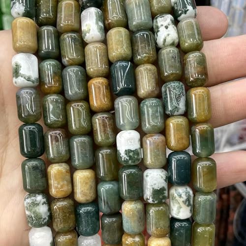 8 x 12 mm Naturstein, Zylinderform, Türkis, Achate, Quarz, Jade, lose Abstandsperlen zur Schmuckherstellung, DIY-Halskettenzubehör, indischer Achat, 8 x 12 mm, 16 Perlen von TBSKUY