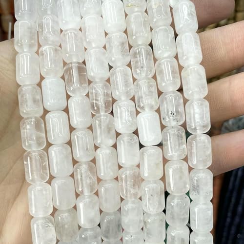 8 x 12 mm Naturstein, Zylinderform, Türkis, Achate, Quarz, Jade, lose Abstandsperlen zur Schmuckherstellung, DIY-Halskettenzubehör, weißer Kristall, 8 x 12 mm, 16 Perlen von TBSKUY