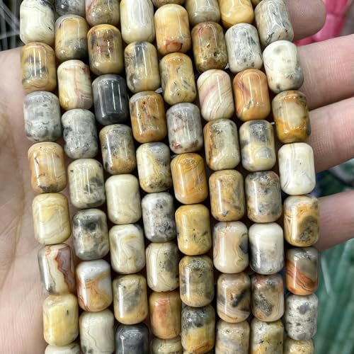 8 x 12 mm Naturstein, Zylinderform, Türkis, Achate, Quarz, Jade, lose Abstandsperlen zur Schmuckherstellung, DIY-Halskettenzubehör – verrückter Achat – 8 x 12 mm, 16 Perlen von TBSKUY