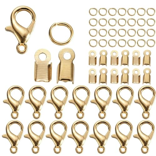 80 Stück Karabinerverschluss aus Legierung, Biegeringe, Lederclip, Spitze, Falt-Crimpverbinder für Armband, Halskette, DIY-Schmuckherstellung, Zubehör, KC Gold 80 Stück Karabinerverschluss aus Legierung, Biegeringe, Lederclip, Spitze, Falt-Crimpverbinder für Armband, Halskette, DIY-Schmuckherstellung, Zubehör, KC Gold von TBSKUY