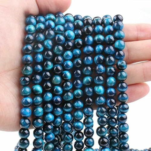 AAA-mehrfarbige Tigerauge-Perlen, rund, lose, gelbe Tigerauge-Steinperlen zur Herstellung von Armbändern, Schmuck, DIY-Zubehör, 6/8/10 mm, Blaues Tigerauge, 8 mm (44–45 Stück) von TBSKUY