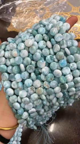AAAA Natürliche 12-mm-Münze Dominica Larimar/Kupfer-Pektolit Naturstein DIY Lose Perlen zur Schmuckherstellung Strang 15" Großhandel-Larimar 12mm 1line von TBSKUY