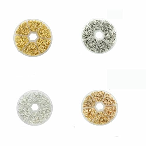 Ca. 1000 Stück offene Biegeringe in 6 verschiedenen Größen, 4,0 mm, 5 mm, 6 mm, 8 mm, 10 mm, 12 mm mit 1 Biegering-Öffnungs-/Schließwerkzeug für Heimwerkerarbeiten – 4 Farben mischen von TBSKUY