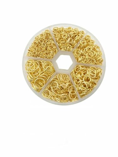 Ca. 1000 Stück offene Biegeringe in 6 verschiedenen Größen, 4,0 mm, 5 mm, 6 mm, 8 mm, 10 mm, 12 mm mit 1 Biegering-Öffnungs-/Schließwerkzeug für Heimwerkerarbeiten – Gold, 7 Stück von TBSKUY