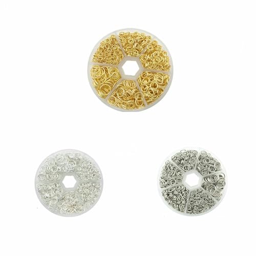 Ca. 1000 Stück offene Biegeringe in 6 verschiedenen Größen, 4,0 mm, 5 mm, 6 mm, 8 mm, 10 mm, 12 mm mit 1 Biegering-Öffnungs-/Schließwerkzeug für Heimwerkerarbeiten – Gold – Silber – WeißK von TBSKUY