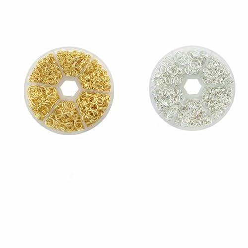 Ca. 1000 Stück offene Biegeringe in 6 verschiedenen Größen, 4,0 mm, 5 mm, 6 mm, 8 mm, 10 mm, 12 mm mit 1 Biegering-Öffnungs-/Schließwerkzeug für Heimwerkerarbeiten – Gold – Silber Ca. 1000 Stück offene Biegeringe in 6 verschiedenen Größen, 4,0 mm, 5 mm, 6 mm, 8 mm, 10 mm, 12 mm mit 1 Biegering-Öffnungs-/Schließwerkzeug für Heimwerkerarbeiten – Gold – Silber von TBSKUY