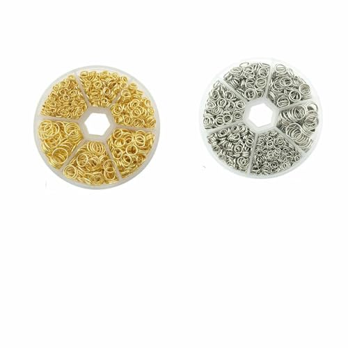 Ca. 1000 Stück offene Biegeringe in 6 verschiedenen Größen, 4,0 mm, 5 mm, 6 mm, 8 mm, 10 mm, 12 mm mit 1 Biegering-Öffnungs-/Schließwerkzeug für Heimwerkerarbeiten – Gold – Weiß K Ca. 1000 Stück offene Biegeringe in 6 verschiedenen Größen, 4,0 mm, 5 mm, 6 mm, 8 mm, 10 mm, 12 mm mit 1 Biegering-Öffnungs-/Schließwerkzeug für Heimwerkerarbeiten – Gold – Weiß K von TBSKUY