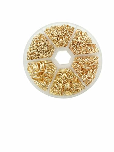 Ca. 1000 Stück offene Biegeringe in 6 verschiedenen Größen, 4,0 mm, 5 mm, 6 mm, 8 mm, 10 mm, 12 mm mit 1 Biegering-Öffnungs-/Schließwerkzeug für Heimwerkerarbeiten – KC Gold 7 Stück von TBSKUY