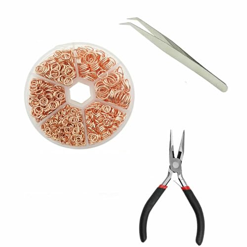 Ca. 1000 Stück offene Biegeringe in 6 verschiedenen Größen, 4,0 mm, 5 mm, 6 mm, 8 mm, 10 mm, 12 mm mit 1 Biegering-Öffnungs-/Schließwerkzeug für Heimwerkerarbeiten – Roségold – 6 Größen-Set Ca. 1000 Stück offene Biegeringe in 6 verschiedenen Größen, 4,0 mm, 5 mm, 6 mm, 8 mm, 10 mm, 12 mm mit 1 Biegering-Öffnungs-/Schließwerkzeug für Heimwerkerarbeiten – Roségold – 6 Größen-Set von TBSKUY