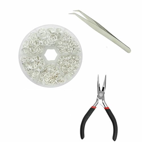 Ca. 1000 Stück offene Biegeringe in 6 verschiedenen Größen, 4,0 mm, 5 mm, 6 mm, 8 mm, 10 mm, 12 mm mit 1 Biegering-Öffnungs-/Schließwerkzeug für Heimwerkerarbeiten – Silber – 6-Größen-Set Ca. 1000 Stück offene Biegeringe in 6 verschiedenen Größen, 4,0 mm, 5 mm, 6 mm, 8 mm, 10 mm, 12 mm mit 1 Biegering-Öffnungs-/Schließwerkzeug für Heimwerkerarbeiten – Silber – 6-Größen-Set von TBSKUY