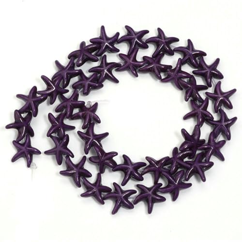 Ca. 36 Stück Natursteinperlen, Seesterne, Türkisperlen, bunte Perlen zur Schmuckherstellung, DIY-Armband, Halskettenzubehör, dunkelviolett, 14 x 14,0 mm, Loch 2 mm von TBSKUY