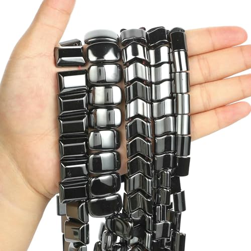 Doppelloch-Perlen aus schwarzem, abgeplattetem Zylinder aus Hämatit-Naturstein, lose Abstandsperlen für die Schmuckherstellung, Zubehör, DIY-Armbänder, Schwarz, 10 x 20 mm, ca. 30 Stück von TBSKUY