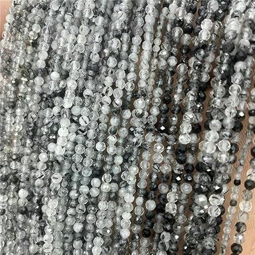 Facettierte natürliche 2–3 mm Steinperlen, Zirkon, Rosenquarz, Amethyst, Rubin, Achat, Rocailles-Perlen zur Schmuckherstellung, Perlenarbeiten, DIY-Zubehör – 25, Rutilq von TBSKUY