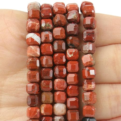 Facettierter natürlicher Turmalin, 5 mm, quadratische Würfelperlen zur Schmuckherstellung, DIY-Armband, Halskette, Perlenzubehör – roter Jaspis – 5 mm, ca. 60–65 Stück Facettierter natürlicher Turmalin, 5 mm, quadratische Würfelperlen zur Schmuckherstellung, DIY-Armband, Halskette, Perlenzubehör – roter Jaspis – 5 mm, ca. 60–65 Stück von TBSKUY
