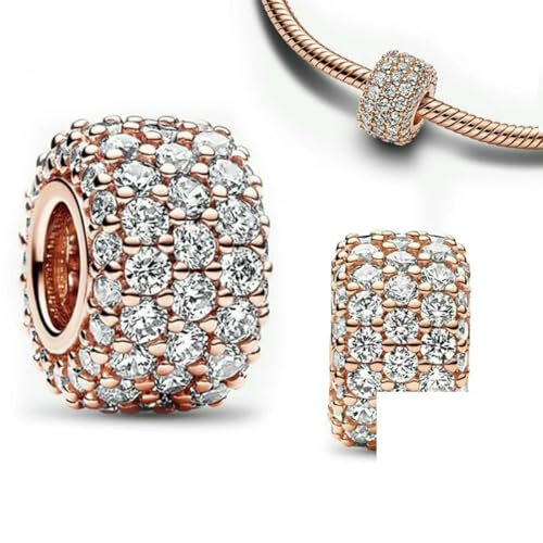 Funkelnder, runder Pavé-Charm aus 925er Sterlingsilber, rosa, passend für Original-Armbänder, blaue Perlen, Damen-Halskette, edler Schmuck – FCC308-RO Funkelnder, runder Pavé-Charm aus 925er Sterlingsilber, rosa, passend für Original-Armbänder, blaue Perlen, Damen-Halskette, edler Schmuck – FCC308-RO von TBSKUY