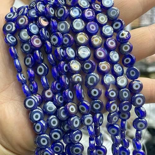 Glasierte AB-Farben, Millefiori-Lampwork-Glas, flache, runde Scheibenperlen, 6, 8 und 10 mm, zur Schmuckherstellung, DIY-Armbandzubehör, Dunkelblau (AB), 8 mm, 45–47 Stück von TBSKUY