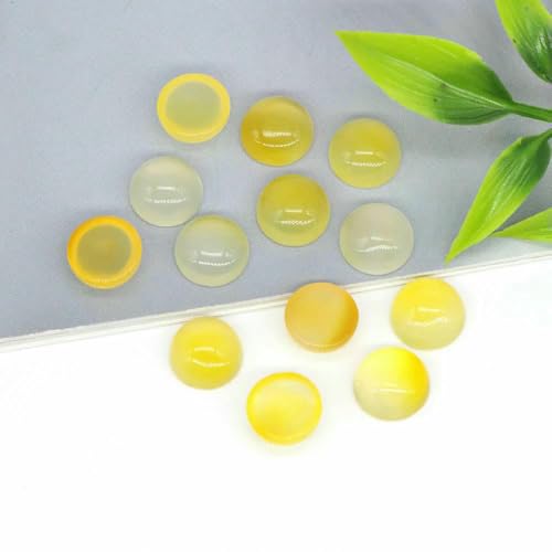 Großhandel 10 mm Naturstein Cabochon Runde flache Rückseite Lose Perlen DIY Schmuck Ring Armband Ohrring Anhänger Halskette Accessorise-Gelber Achat-50 Stück von TBSKUY