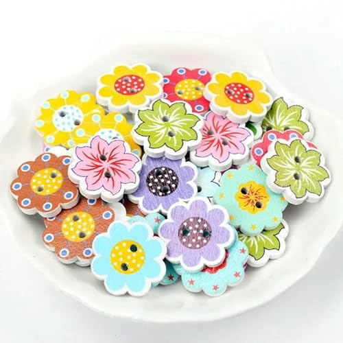 Holzknöpfe für Scrapbooking, Nähen, Bekleidung, Zubehör, Dekoration, gemischte Blumen, bemalt, dekorative Knöpfe, DIY-Bastelarbeiten, 20 Stück, 20–25 mm, 1, von TBSKUY