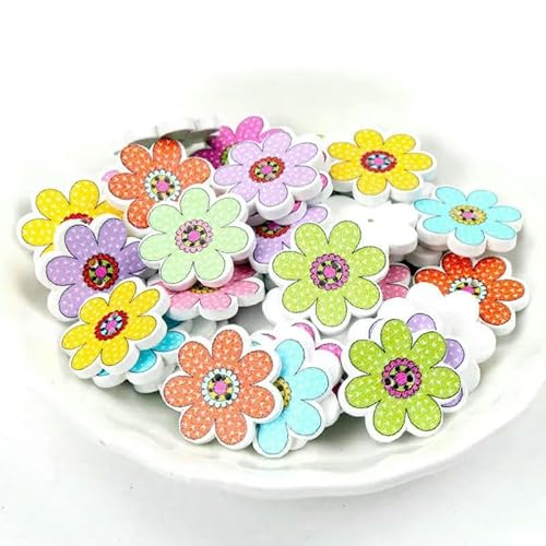 Holzknöpfe für Scrapbooking, Nähen, Bekleidung, Zubehör, Dekoration, gemischte Blumen, bemalt, dekorative Knöpfe, DIY-Bastelarbeiten, 20 Stück, 20–25 mm, 10 von TBSKUY
