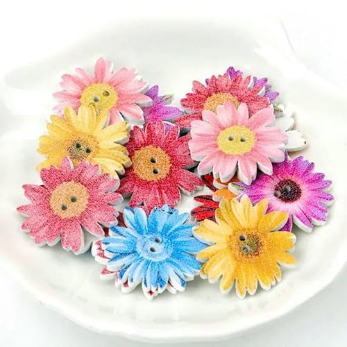 Holzknöpfe für Scrapbooking, Nähen, Bekleidung, Zubehör, Dekoration, gemischte Blumen, bemalt, dekorative Knöpfe, DIY-Bastelarbeiten, 20 Stück, 20–25 mm, 12 von TBSKUY