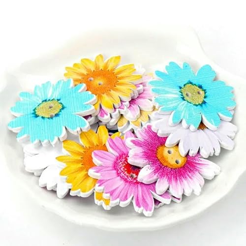 Holzknöpfe für Scrapbooking, Nähen, Bekleidung, Zubehör, Dekoration, gemischte Blumen, bemalt, dekorative Knöpfe, DIY-Bastelarbeiten, 20 Stück, 20–25 mm, 4, von TBSKUY