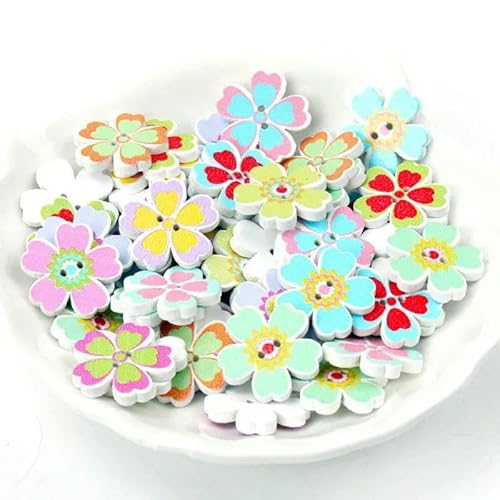 Holzknöpfe für Scrapbooking, Nähen, Bekleidung, Zubehör, Dekoration, gemischte Blumen, bemalt, dekorative Knöpfe, DIY-Bastelarbeiten, 20 Stück, 20–25 mm, 7, von TBSKUY