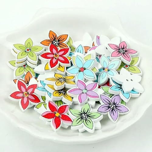 Holzknöpfe für Scrapbooking, Nähen, Bekleidung, Zubehör, Dekoration, gemischte Blumen, bemalt, dekorative Knöpfe, DIY-Bastelarbeiten, 20 Stück, 20–25 mm, 8, von TBSKUY