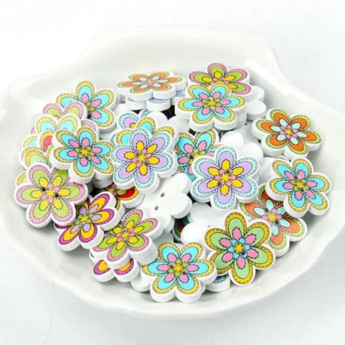 Holzknöpfe für Scrapbooking, Nähen, Bekleidung, Zubehör, Dekoration, gemischte Blumen, bemalt, dekorative Knöpfe, DIY-Bastelarbeiten, 20 Stück, 20–25 mm, 9, von TBSKUY