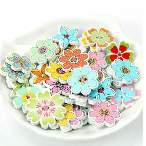 Holzknöpfe für Scrapbooking, Nähen, Bekleidung, Zubehör, Dekoration, gemischte Blumen, bemalt, dekorative Knöpfe, DIY-Bastelarbeiten, 20 Stück, 20–25 mm, Mi von TBSKUY