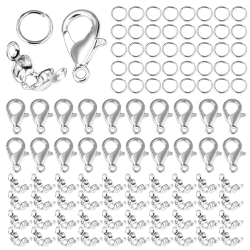Karabinerverschlüsse aus Edelstahl, offene Biegeringe, Quetschperlen, Abdeckungen, Halsketten-Endverbinder, Zubehör für DIY-Schmuckzubehör, 04, Silber Karabinerverschlüsse aus Edelstahl, offene Biegeringe, Quetschperlen, Abdeckungen, Halsketten-Endverbinder, Zubehör für DIY-Schmuckzubehör, 04, Silber von TBSKUY