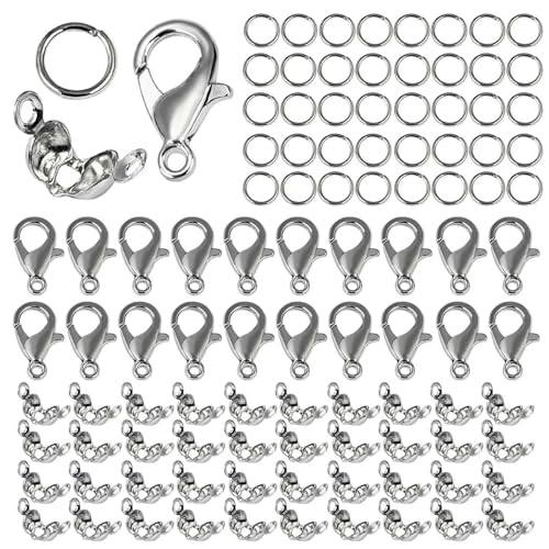 Karabinerverschlüsse aus Edelstahl, offene Biegeringe, Quetschperlen, Abdeckungen, Halsketten-Endverbinder, Zubehör für DIY-Schmuckzubehör, 05, Weiß K Karabinerverschlüsse aus Edelstahl, offene Biegeringe, Quetschperlen, Abdeckungen, Halsketten-Endverbinder, Zubehör für DIY-Schmuckzubehör, 05, Weiß K von TBSKUY