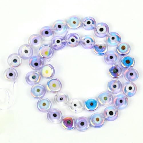 Mehrfarbige, flache, runde Millefiori-Perlen aus Lampwork-Glasur, gestreiftes Harz zur Schmuckherstellung, Armbänder, Zubehör, 6/8/10 mm, Typ 4–6 mm (ca. 61 Stück) von TBSKUY